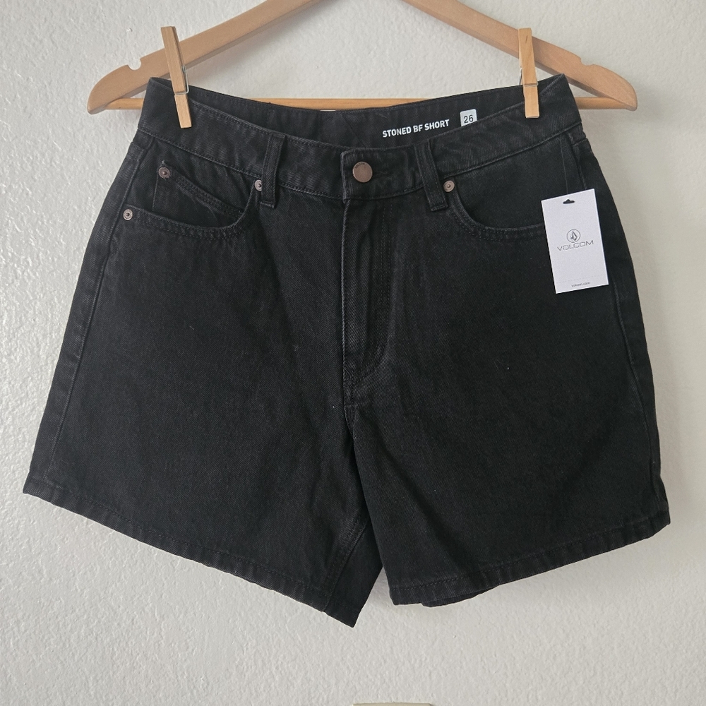 Volcom Black Stoned Boyfriend Denim Shorts